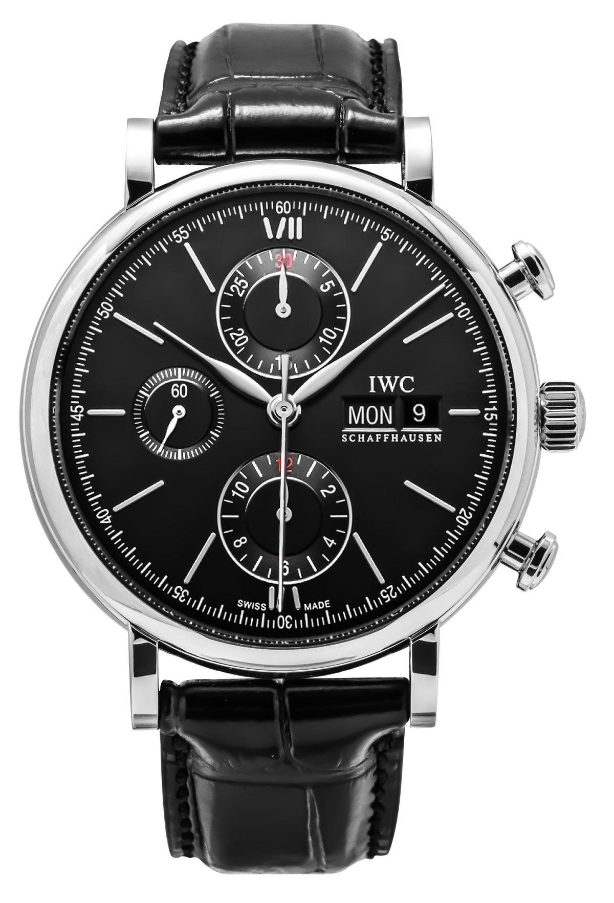IWC Portofino Chronograph Leather Strap Black Dial Automatic IW391029 Men's Watch