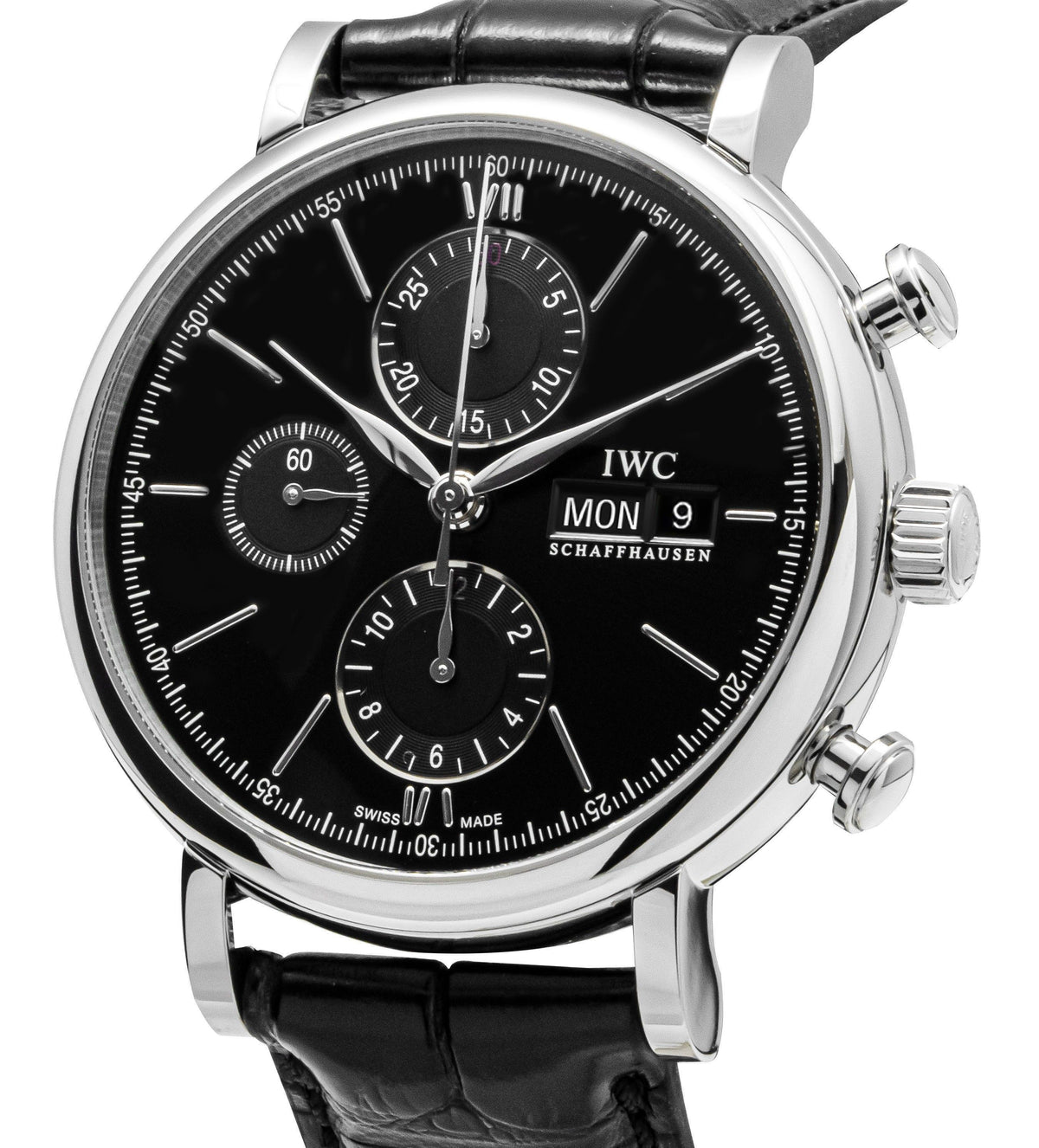 IWC Portofino Chronograph Leather Strap Black Dial Automatic IW391029 Men's Watch