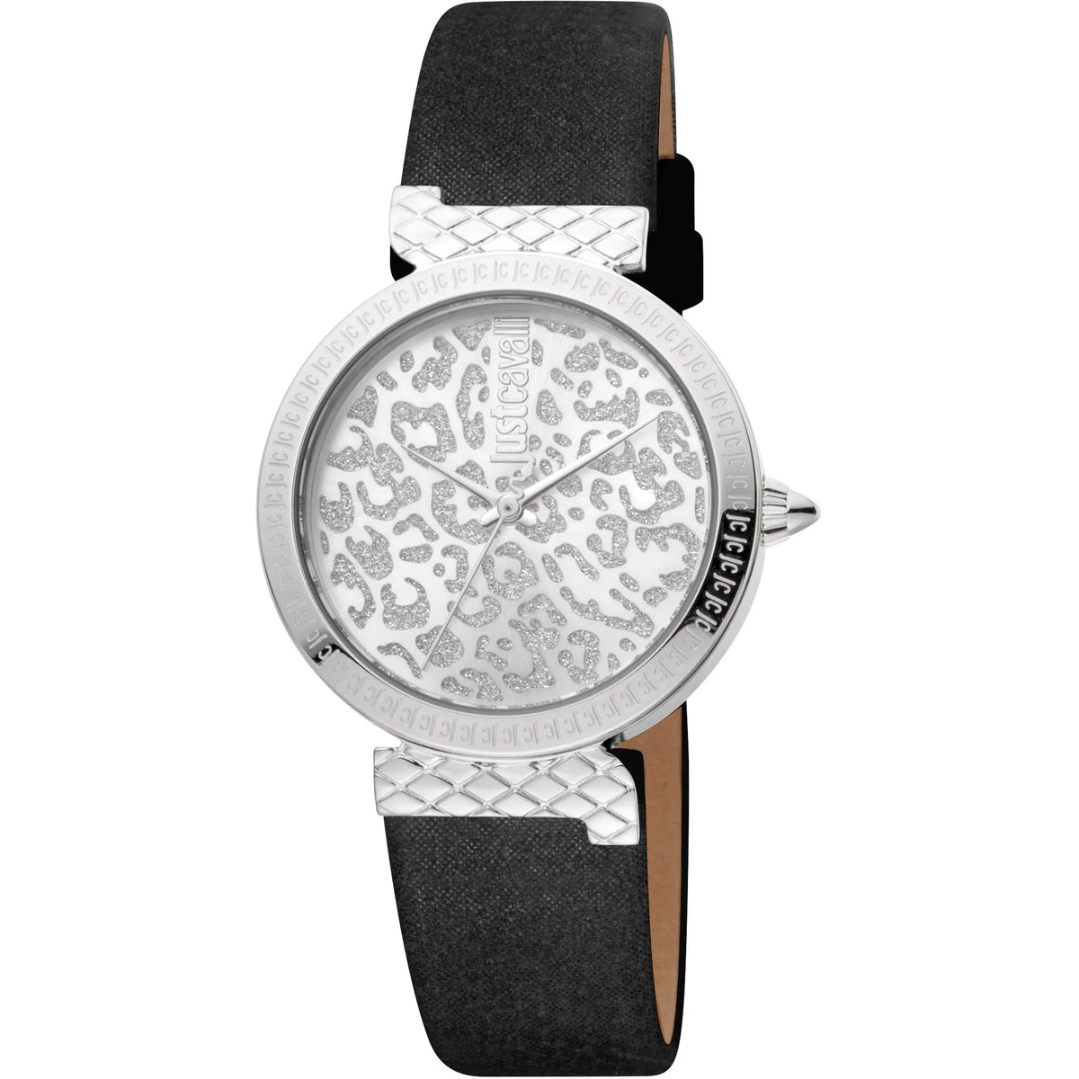 Just Cavalli Vibrazioni Leather Black Silver Leopard