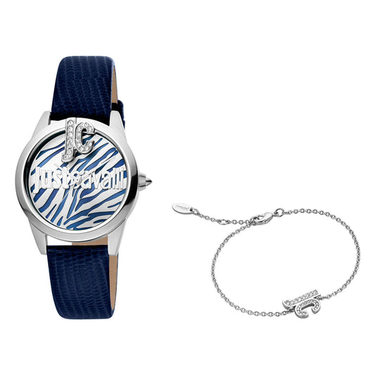 Just Cavalli Logomania SET Leather Blue Silver Zebra Zircons