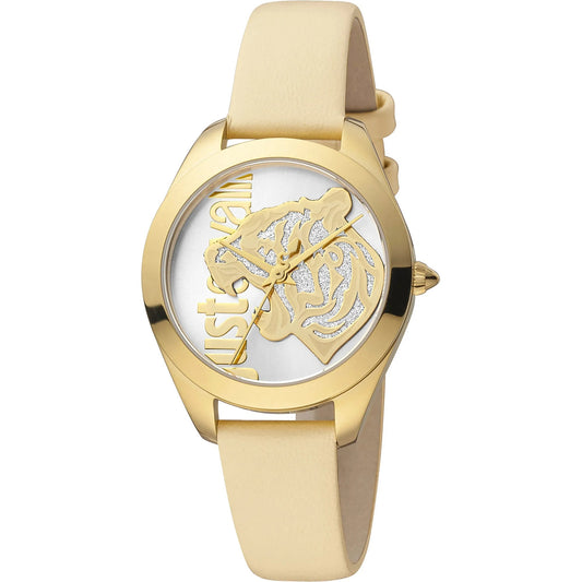 Just Cavalli Pantera Leather Beige Gold