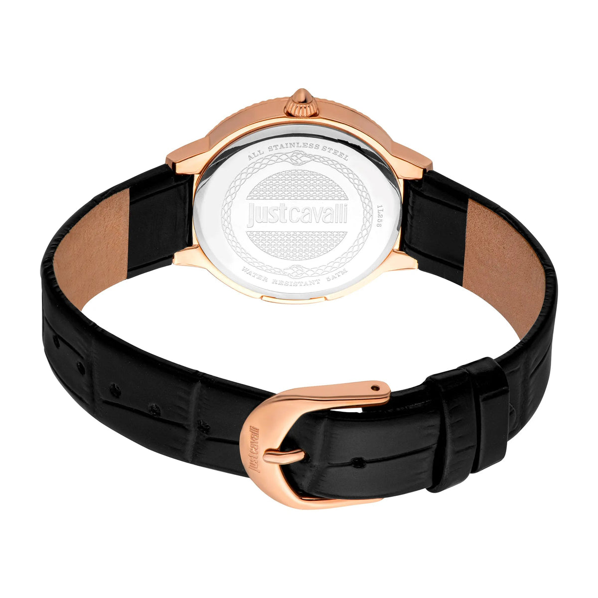 Just Cavalli Puntale Black Leather Rose Gold