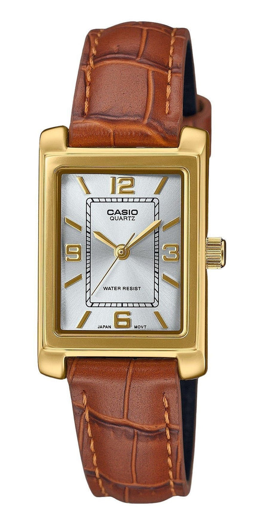 Casio Standard Analog Brown Leather Strap Silver Dial Quartz LTP-1234GLL-7A Women's Watch