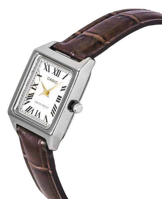 Casio Standard Analog Chrome Plated Leather Strap White Dial Quartz LTP-V007L-7B2 Women's Watch
