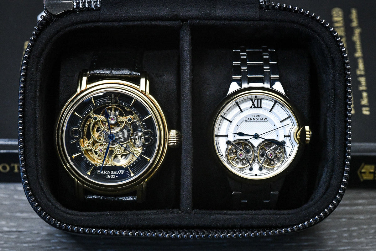 Watch and Jewelry Travel Case - Genuine Leather - Obsedian Black