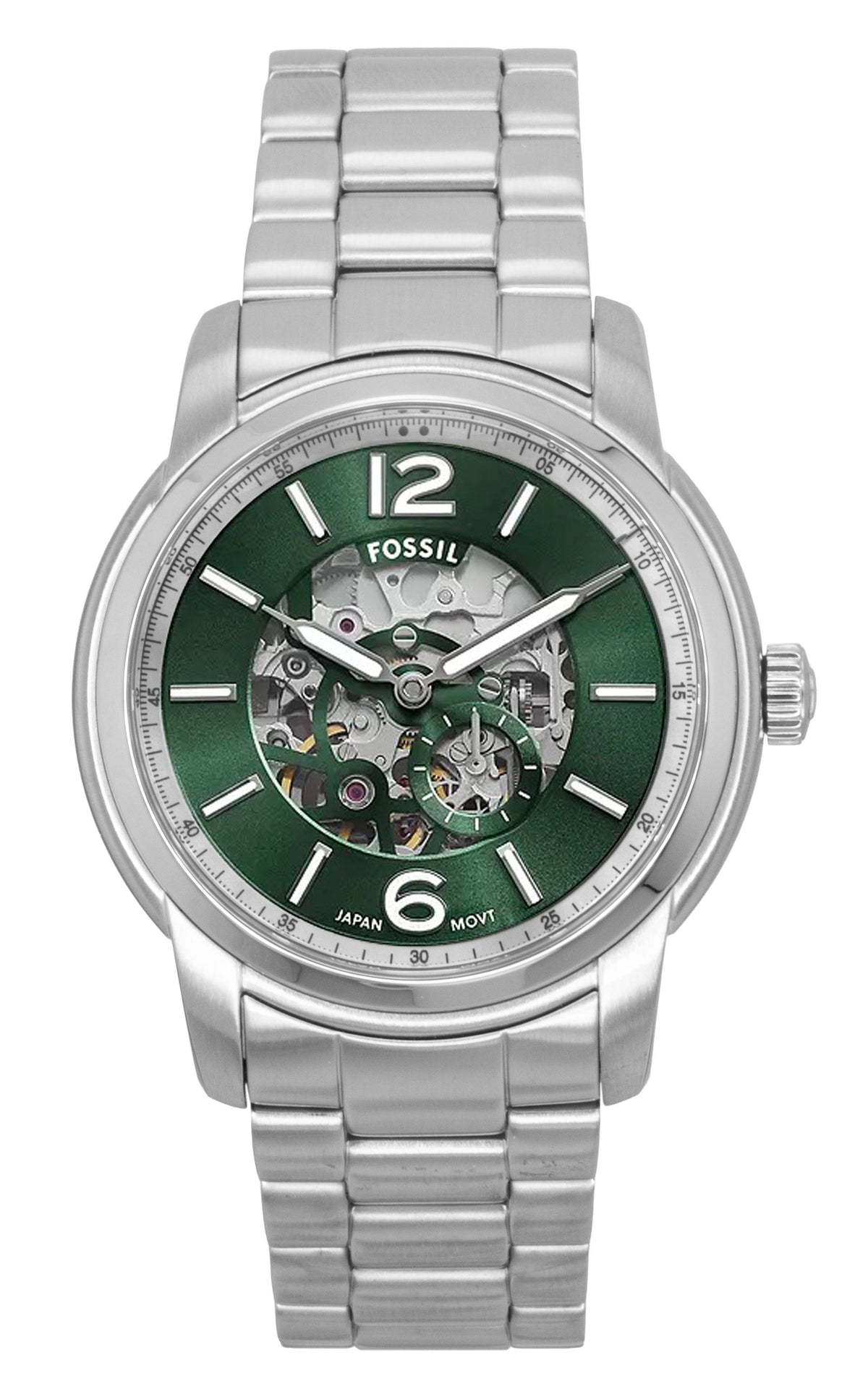 Fossil Heritage Stainless Steel Green Skeleton Dial Automatic ME3262 Men's Watch
