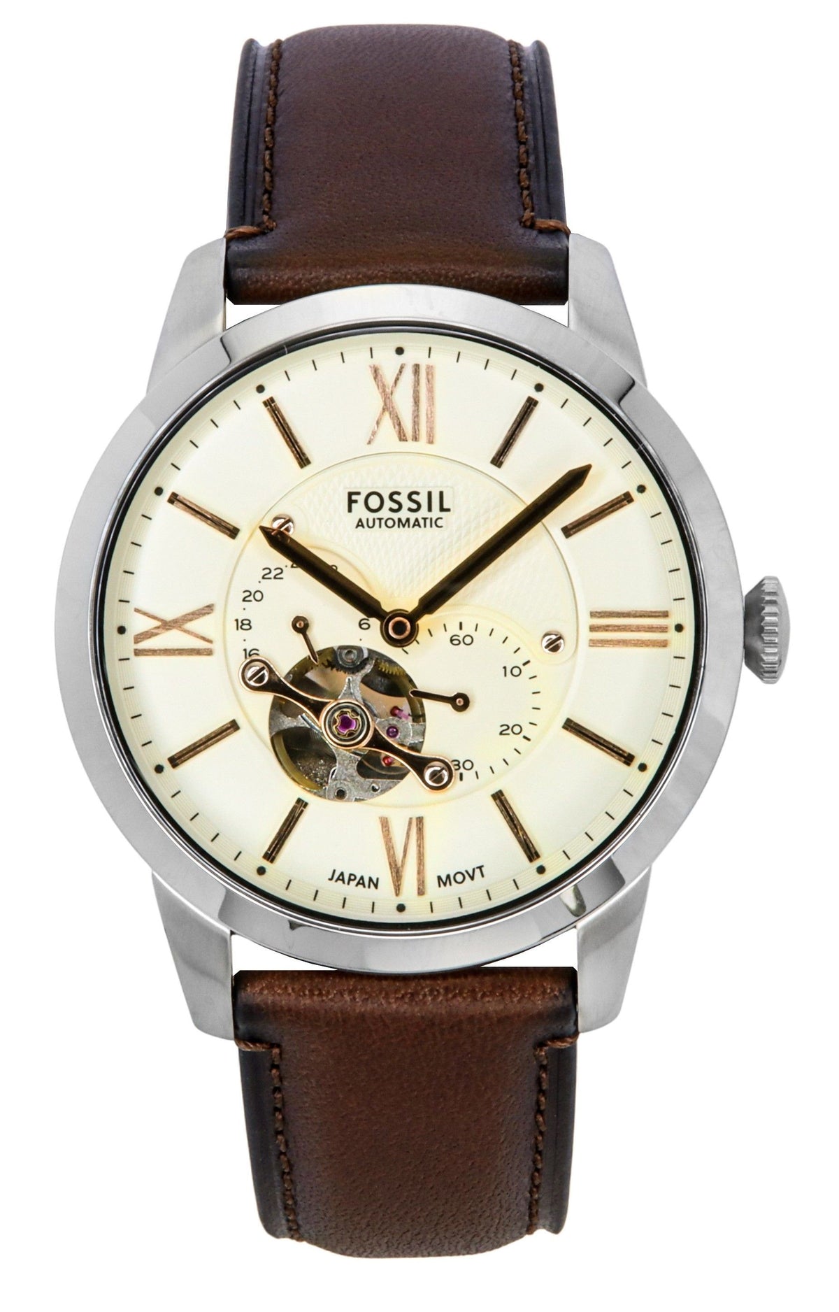 Fossil Townsman Leather Strap Open Heart Cream Dial Automatic ME3266 Men's Watch