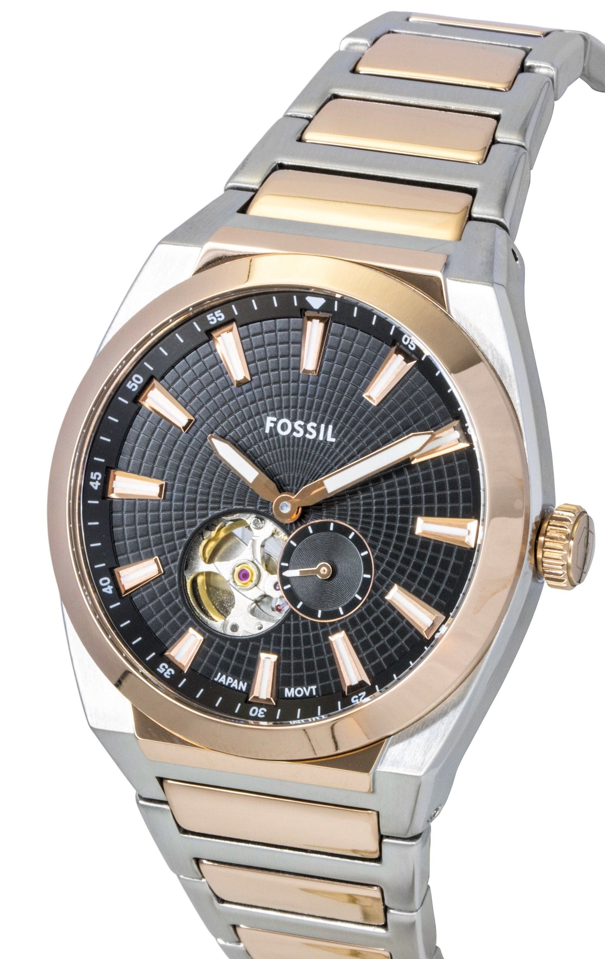 Fossil Everett Two-Tone Stainless Steel Open Heart Black Dial Automatic ME3277 Men's Watch