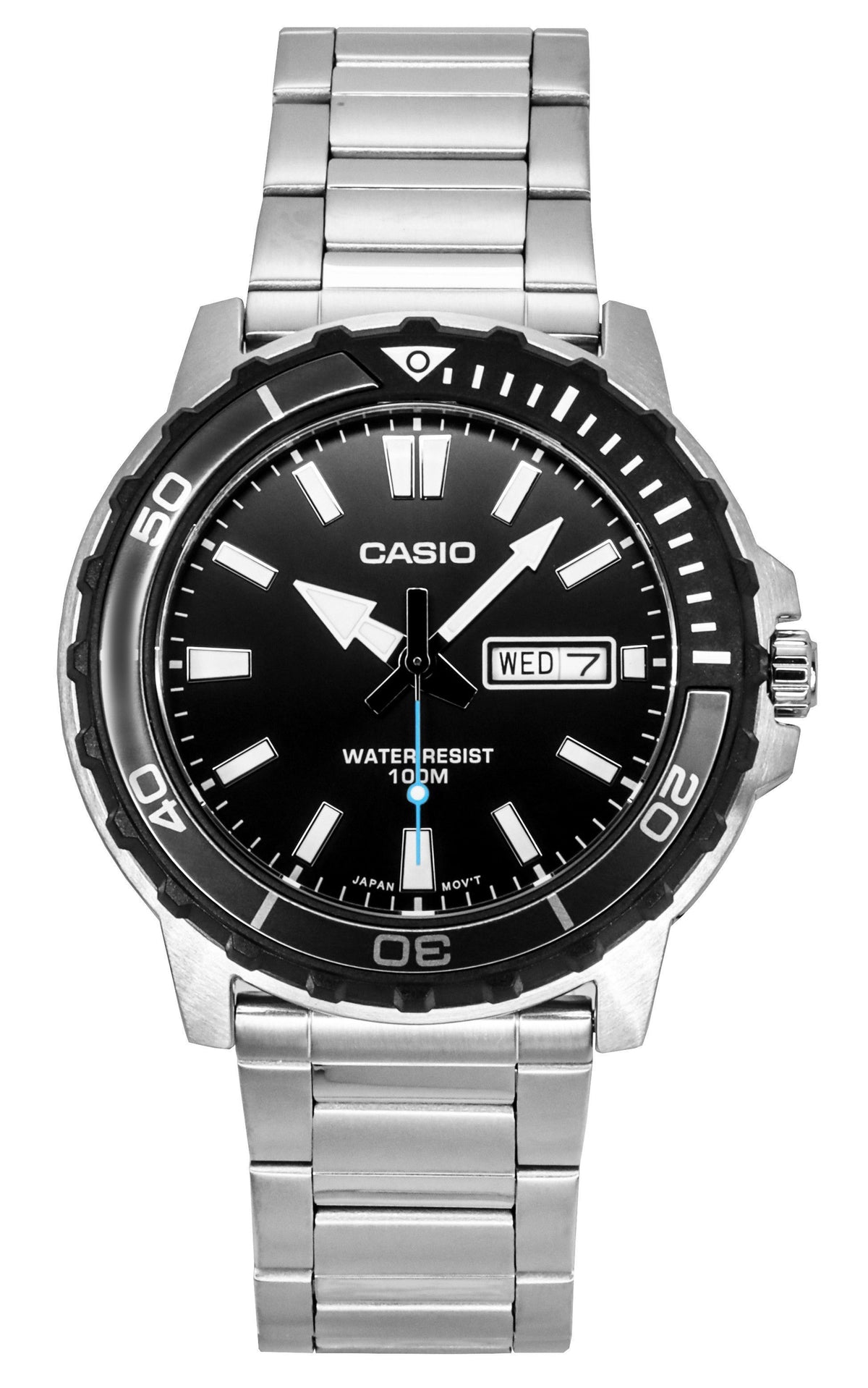 Casio Standard Analog Stainless Steel Black Dial Quartz MTD-125D-1A3V 100M Men's Watch