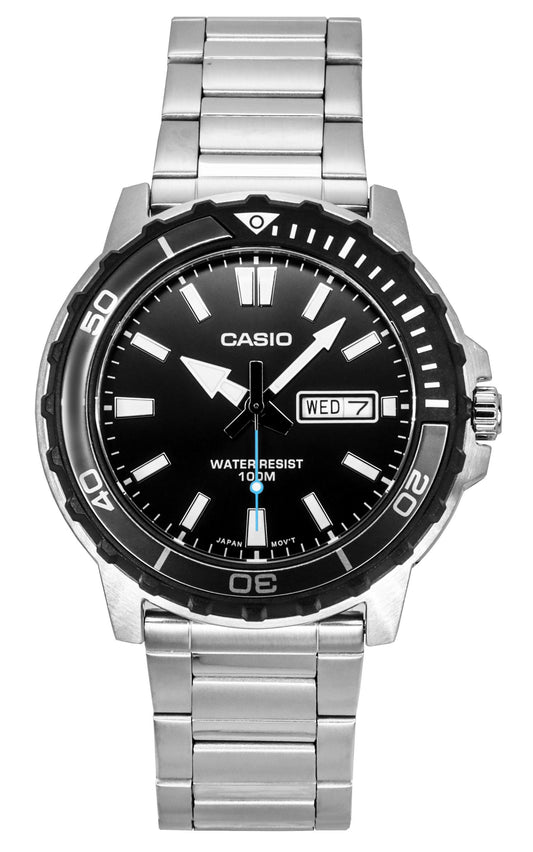 Casio Standard Analog Stainless Steel Black Dial Quartz MTD-125D-1A3V 100M Men's Watch