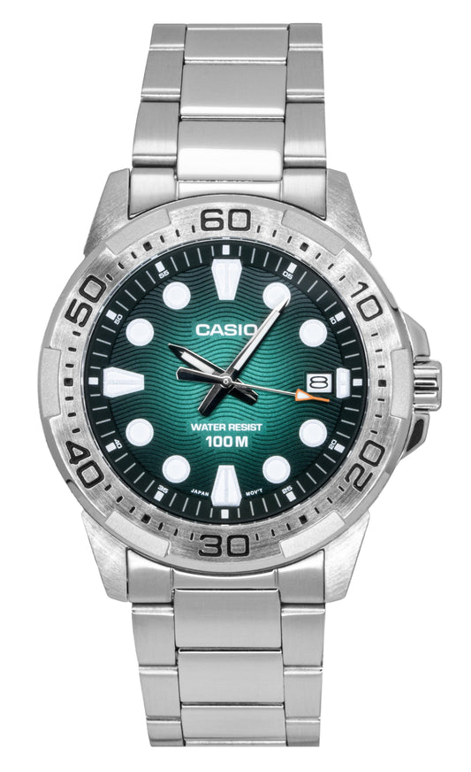 Casio Standard Analog Stainless Steel Green Dial Quartz MTD-140D-3AV 100M Men's Watch