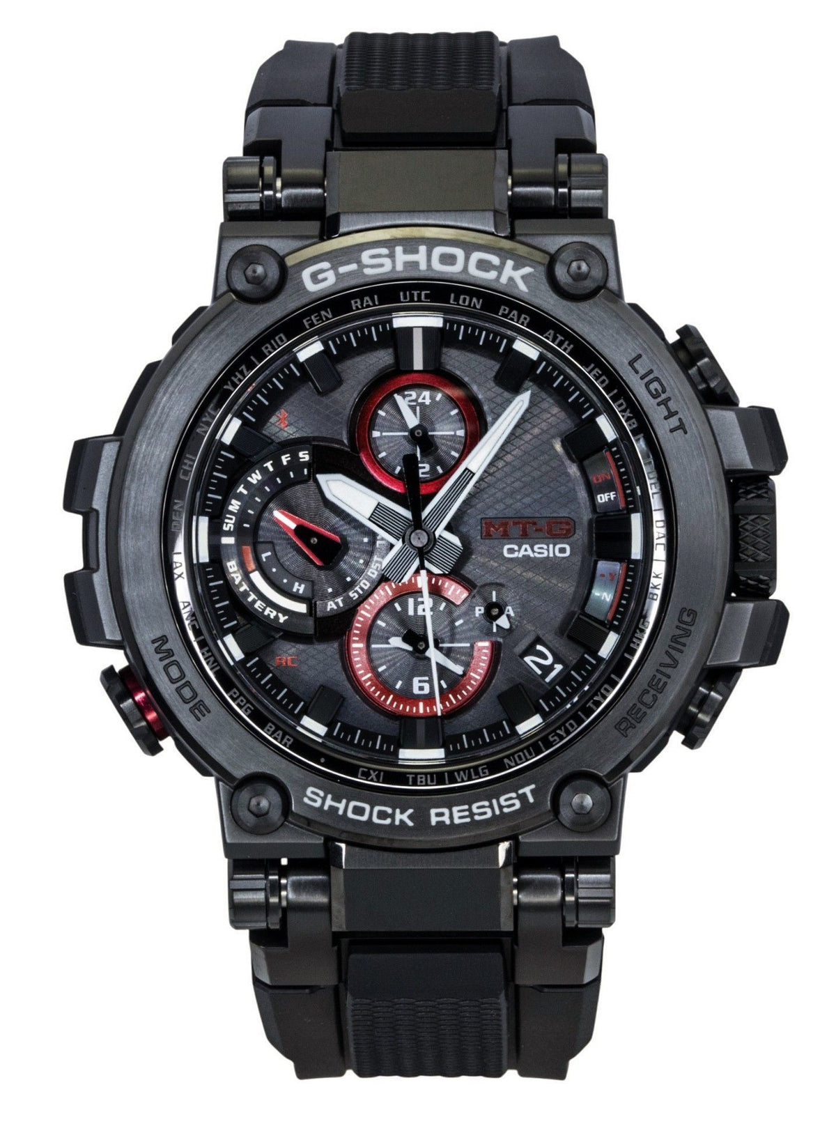 Casio G-Shock MT-G Analog Smartphone Link Resin Strap Black Dial Solar MTG-B1000B-1A 200M Men's Watch