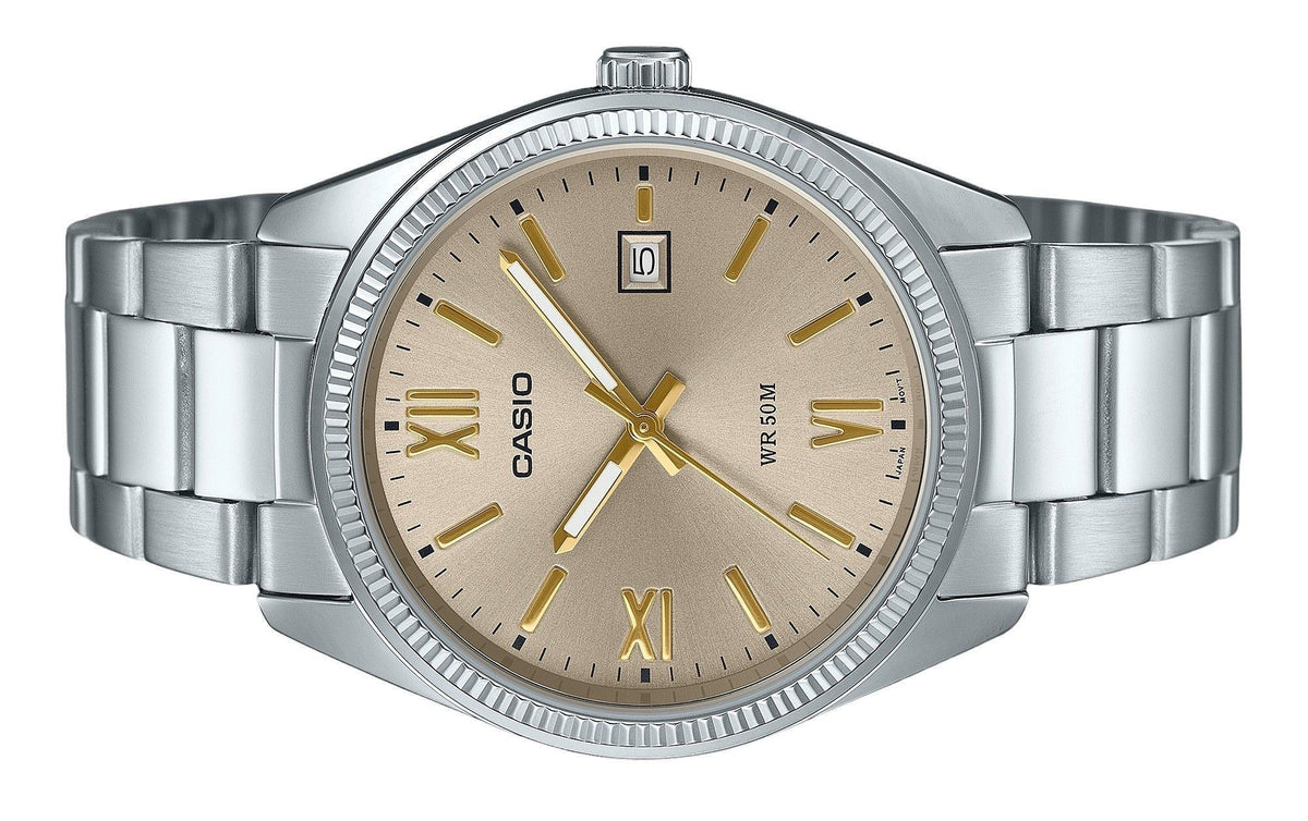Casio Standard Analog Ion Plated Stainless Steel Beige Dial Quartz MTP-1302DD-9AV Men's Watch