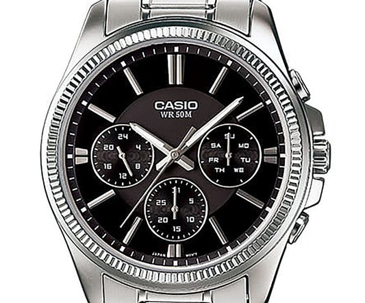 Casio Enticer Analog Stainless Steel Black Dial Quartz MTP-1375D-1AV Men's Watch
