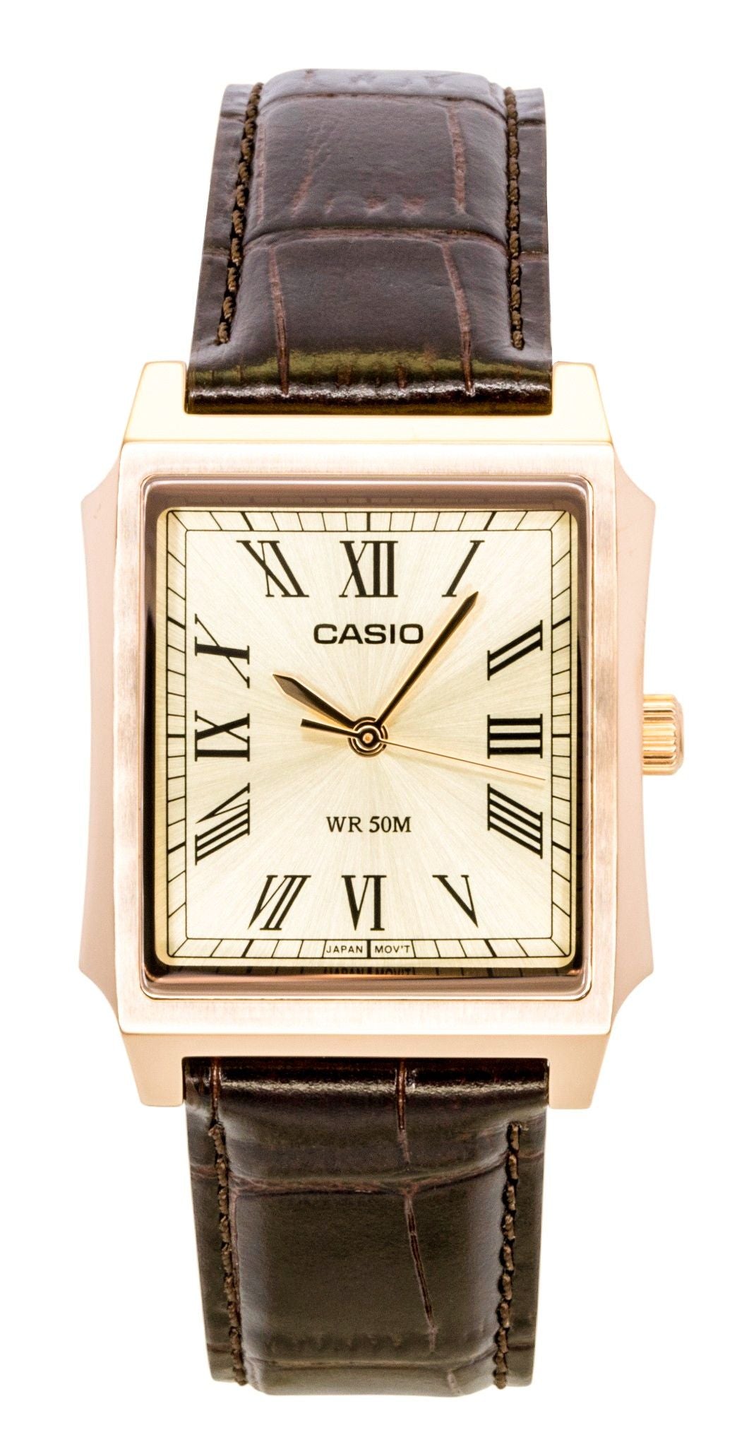 Casio Analog Leather Strap Gold Dial Quartz MTP-B190RGL-9BV Men's Watch