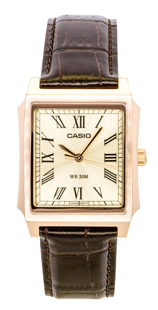 Casio Analog Leather Strap Gold Dial Quartz MTP-B190RGL-9BV Men's Watch
