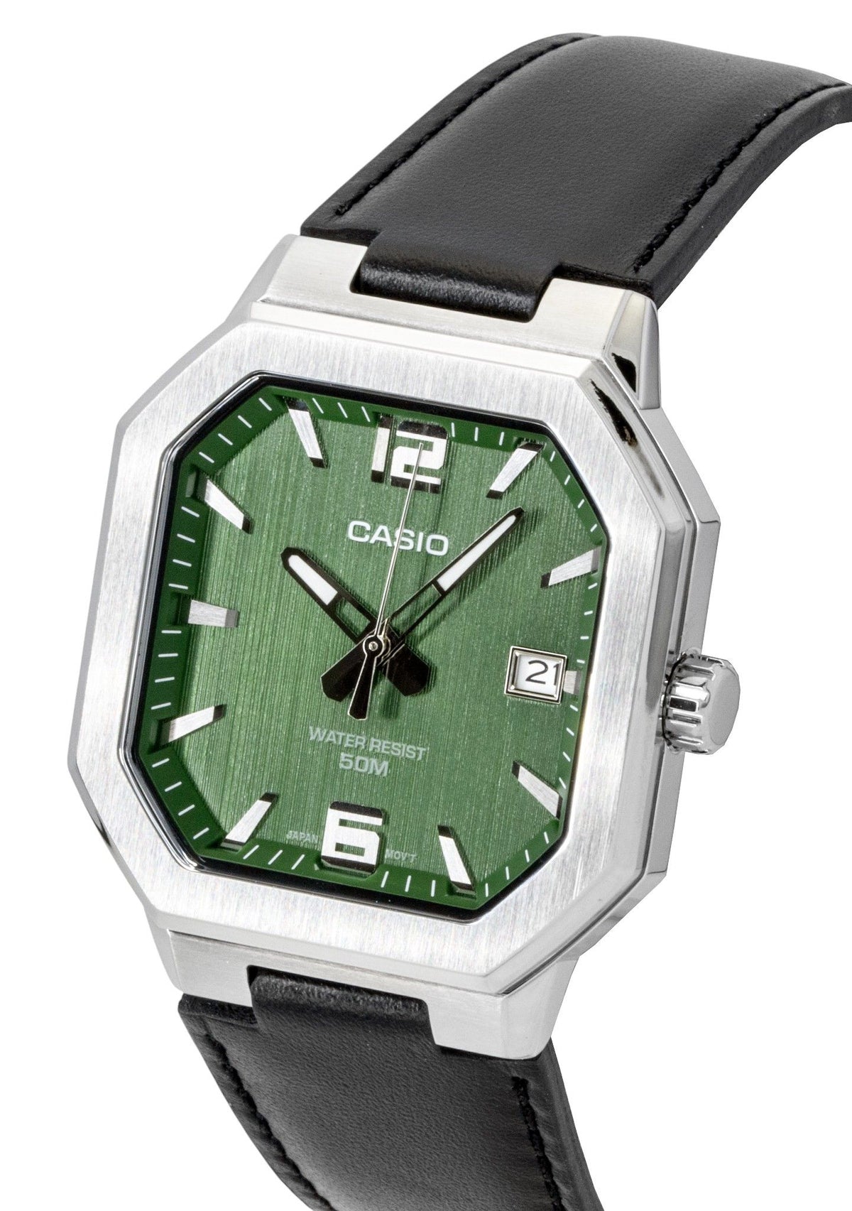 Casio Analog Leather Strap Green Dial Quartz MTP-B195L-3AV Men's Watch