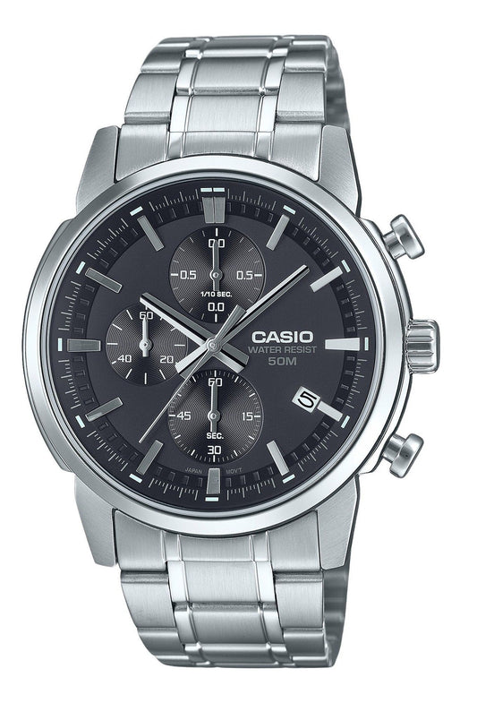 Refurbished Casio Standard Analog Chronograph Stainless Steel Black Dial Quartz MTP-E510D-1A1V Men's Watch