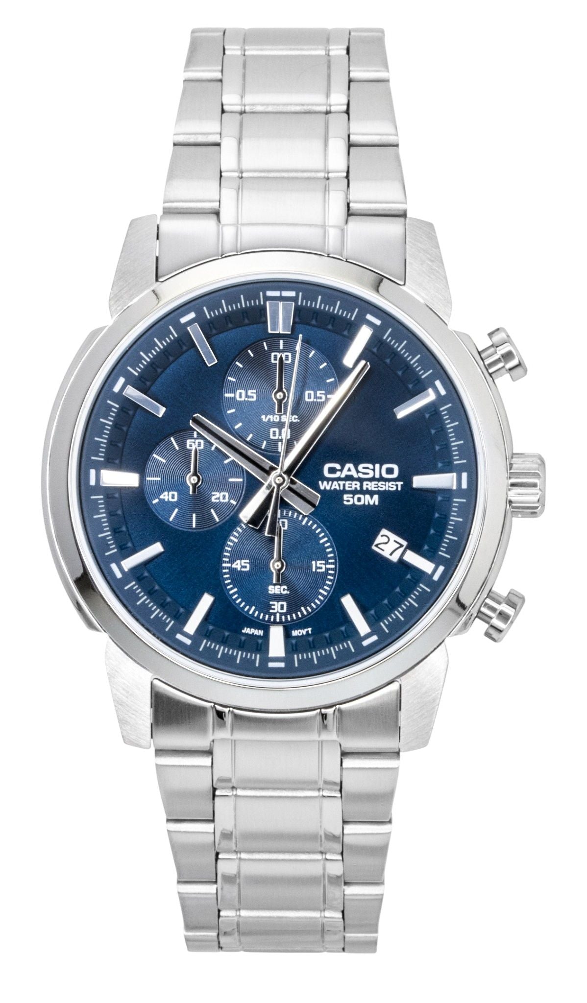 Casio Analog Chronograph Stainless Steel Blue Dial Quartz MTP-E510D-2A2V Men's Watch