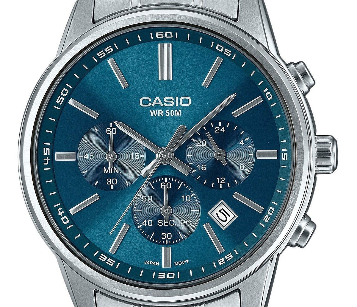 Casio Standard Analog Chronograph Stainless Steel Blue Dial Quartz MTP-E515D-2A1V Men's Watch