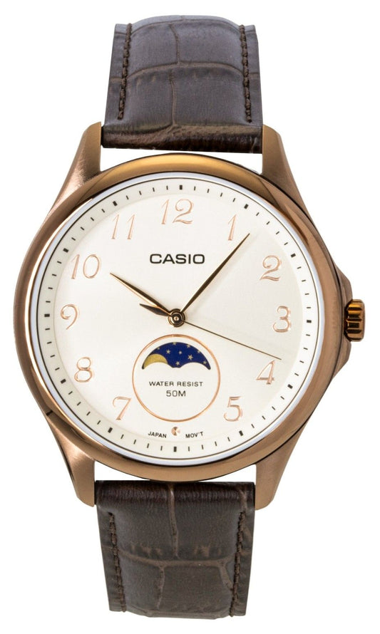 Casio Standard Analog Moon Phase Leather Strap Ivory Dial Quartz MTP-M110RL-5AV Men's Watch