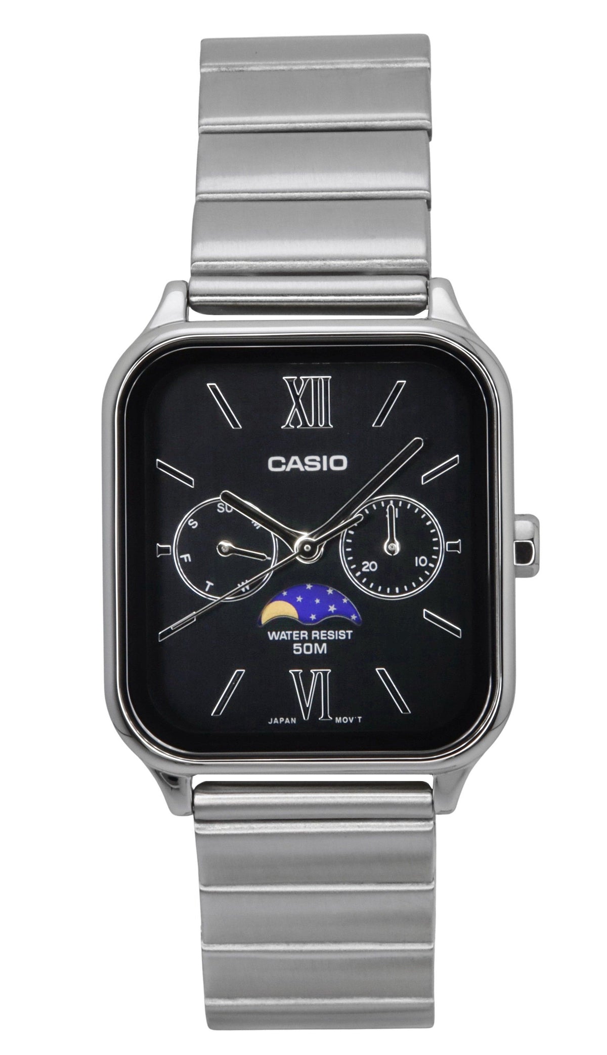Casio Standard Analog Moon Phase Stainless Steel Black Dial Quartz MTP-M305D-1A2V Men's Watch