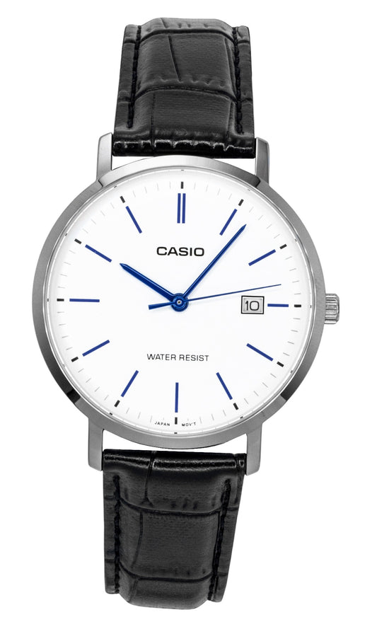 Casio Analog Leather Strap White Dial Quartz MTP-VT05L-7E Men's Watch