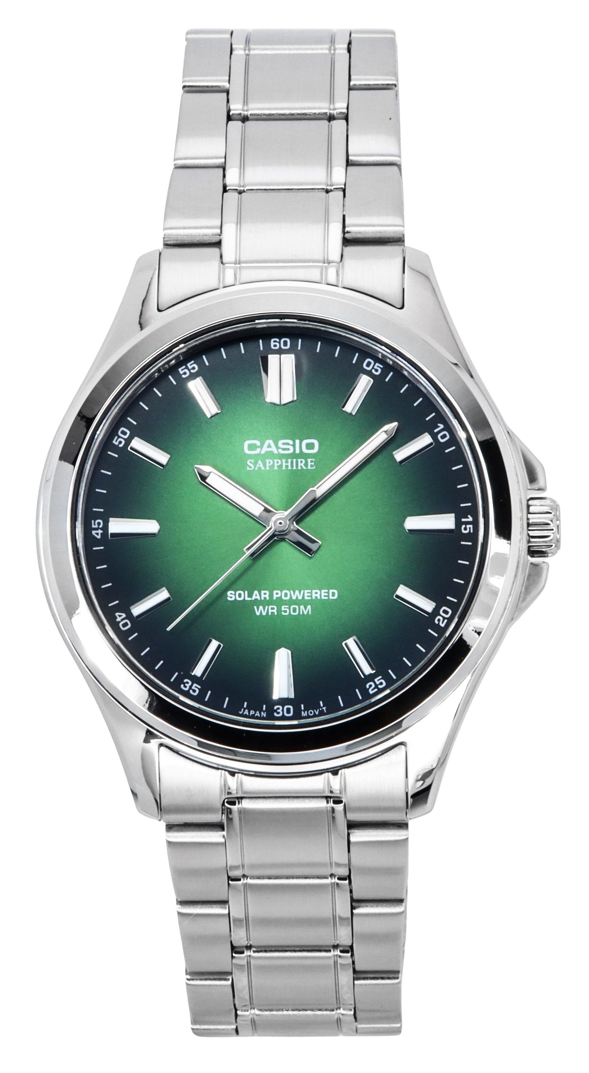 Casio Standard Analog Stainless Steel Green Dial Solar MTS-RS100D-3AV Men's Watch