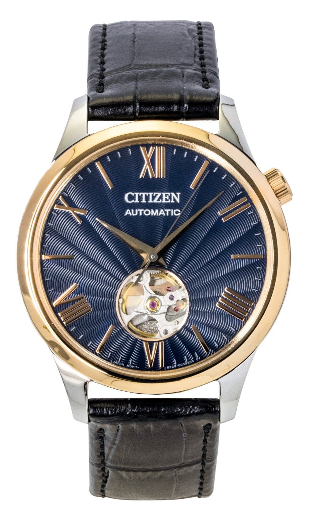 Citizen Leather Strap Open Heart Blue Dial Automatic NH9136-02L Men's Watch