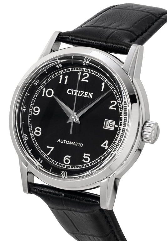 Citizen Calf Leather Strap Black Dial Automatic NJ0210-05E Men's Watch