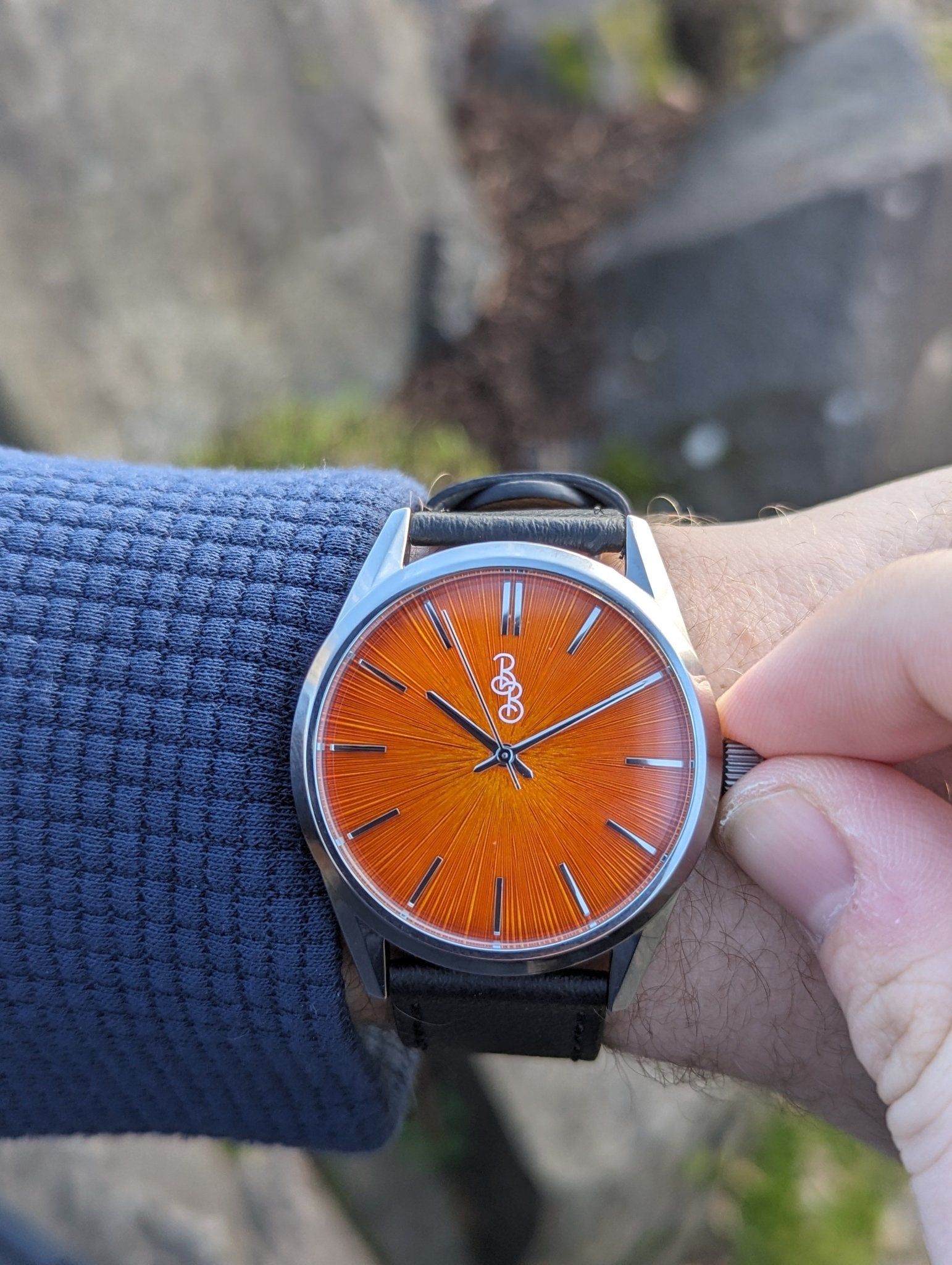 Orange Sunburst Watch Leather And Stainless Steel Straps - Veloce - The App For Watch Collectors