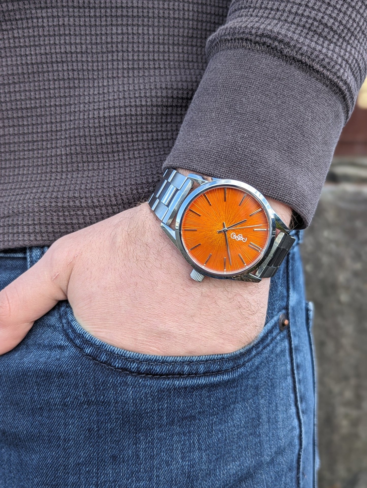 Orange Sunburst Watch Leather And Stainless Steel Straps - Veloce - The App For Watch Collectors