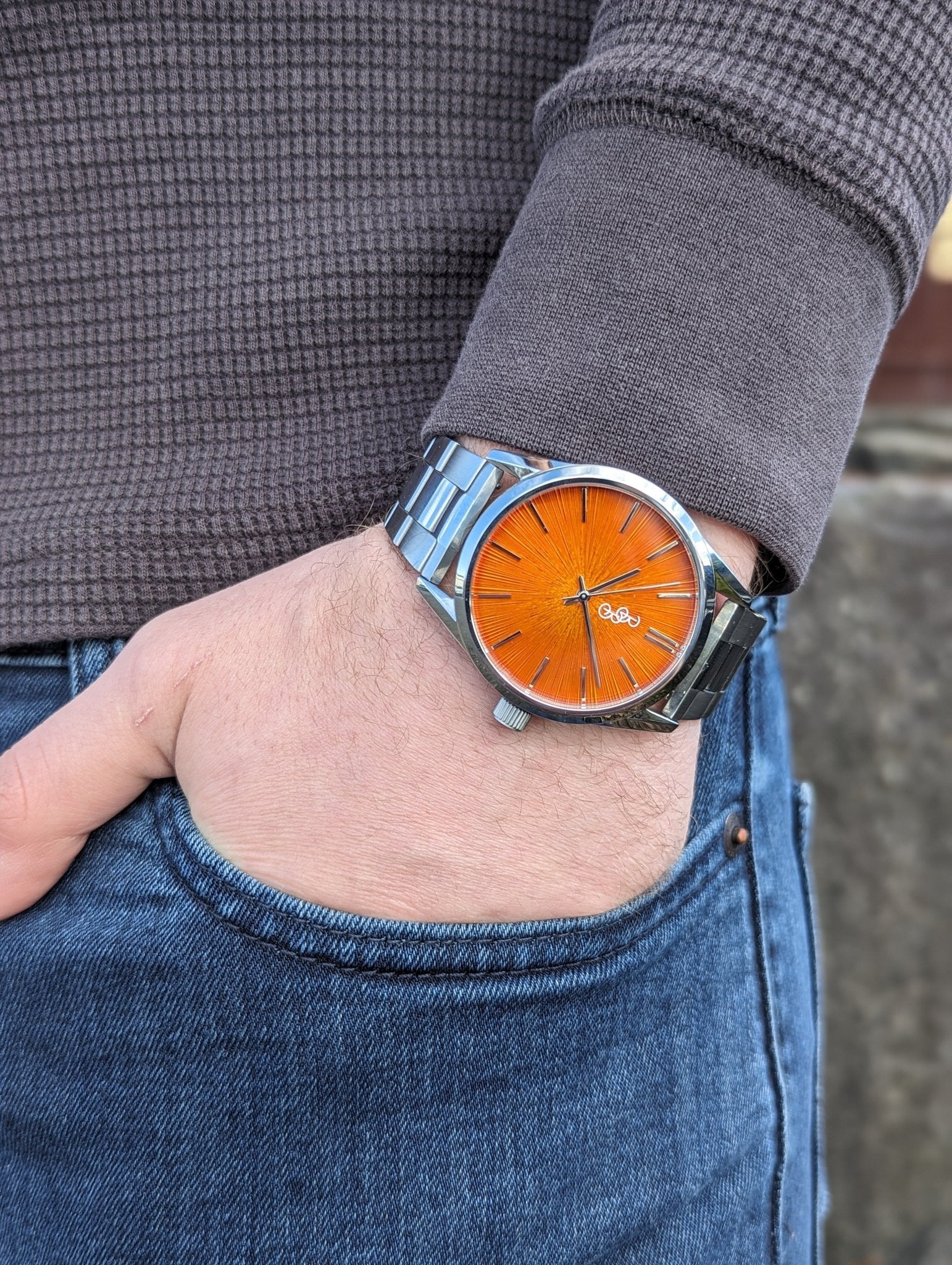Orange Sunburst Watch Leather And Stainless Steel Straps - Veloce - The App For Watch Collectors