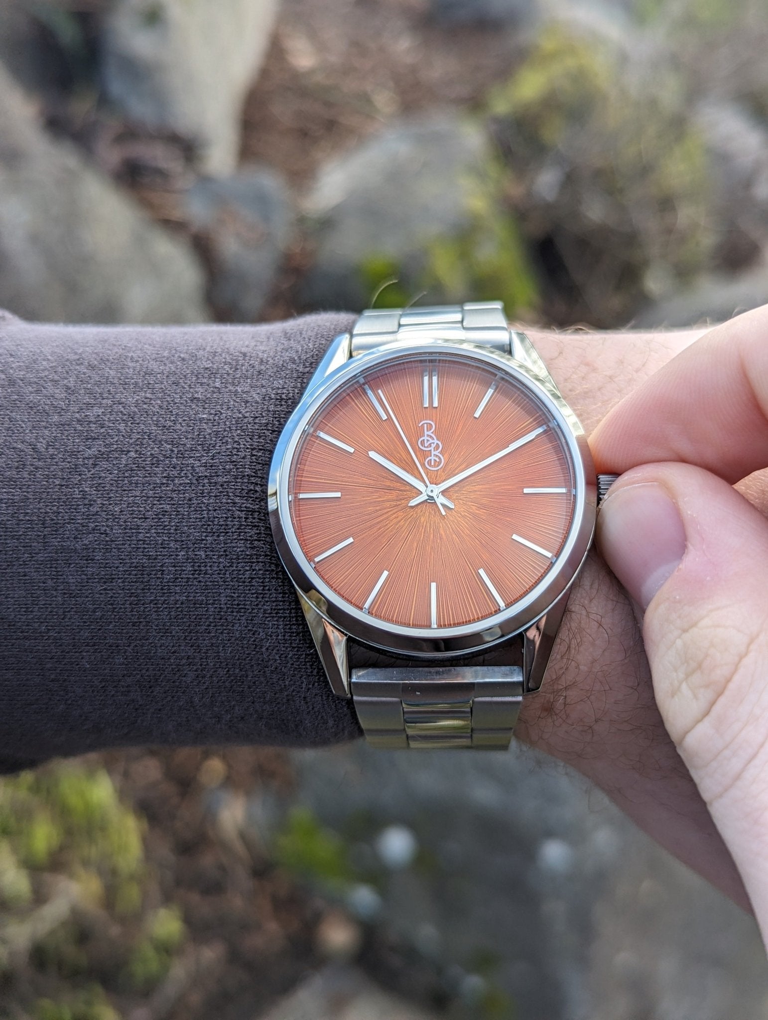 Orange Sunburst Watch Leather And Stainless Steel Straps - Veloce - The App For Watch Collectors