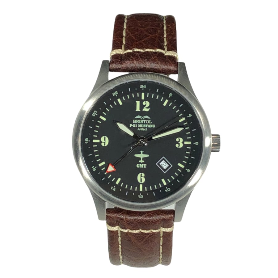 P51 Mustang Timepiece Brushed Stainless Case Brown Leather - Veloce - The App For Watch Collectors