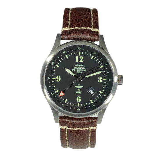 P51 Mustang Timepiece Brushed Stainless Case Brown Leather - Veloce - The App For Watch Collectors