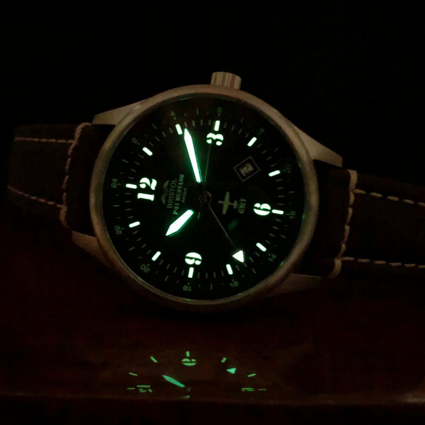 P51 Mustang Timepiece Brushed Stainless Case Brown Leather - Veloce - The App For Watch Collectors