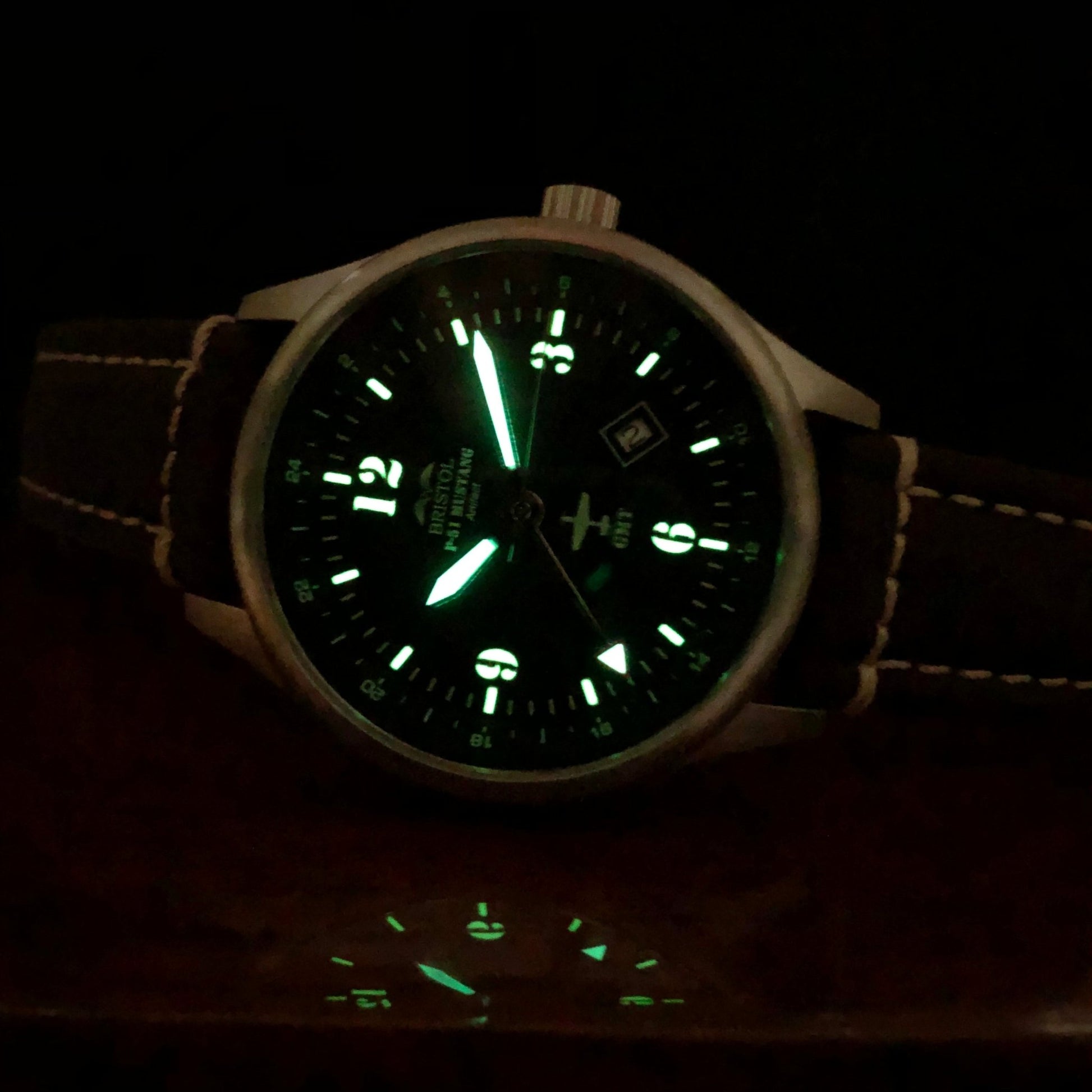 P51 Mustang Timepiece Brushed Stainless Case Brown Leather - Veloce - The App For Watch Collectors