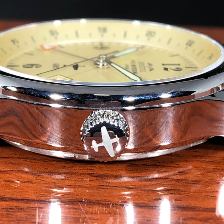 P 51 Mustang Tribute Finish Beige Dial Brown Leather Band - Veloce - The App For Watch Collectors