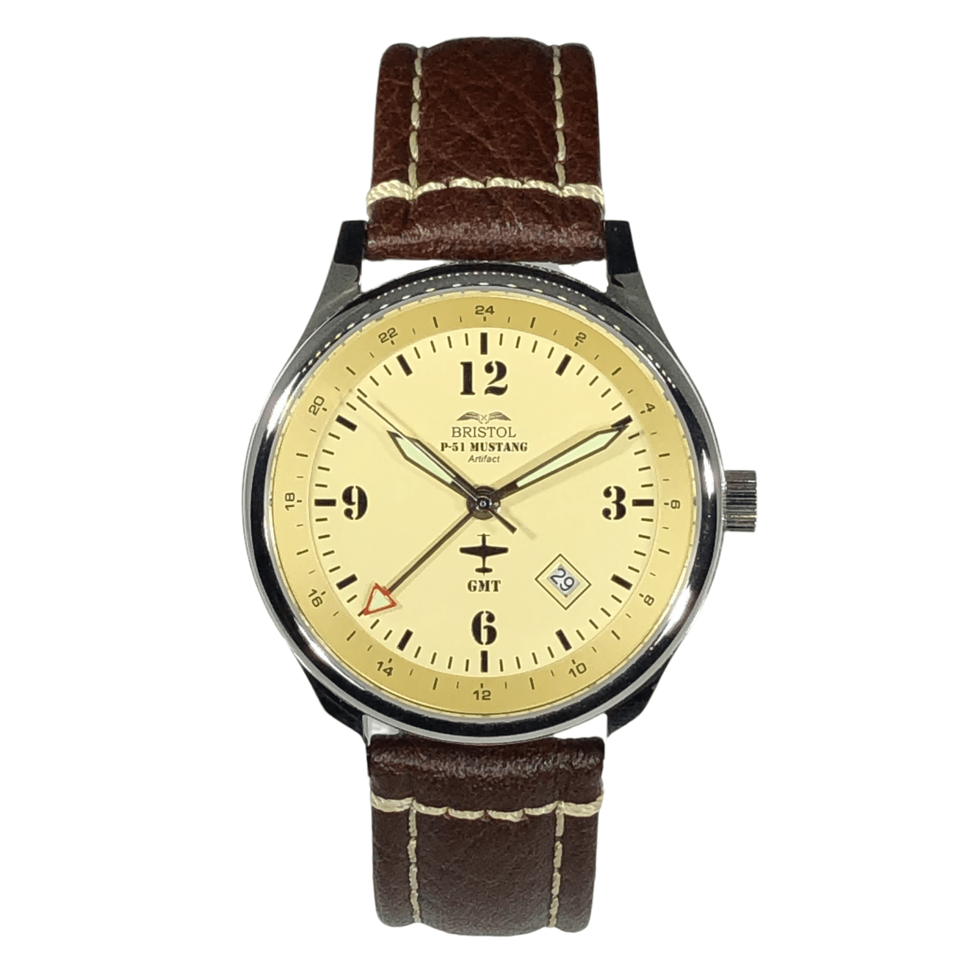 P 51 Mustang Tribute Finish Beige Dial Brown Leather Band - Veloce - The App For Watch Collectors