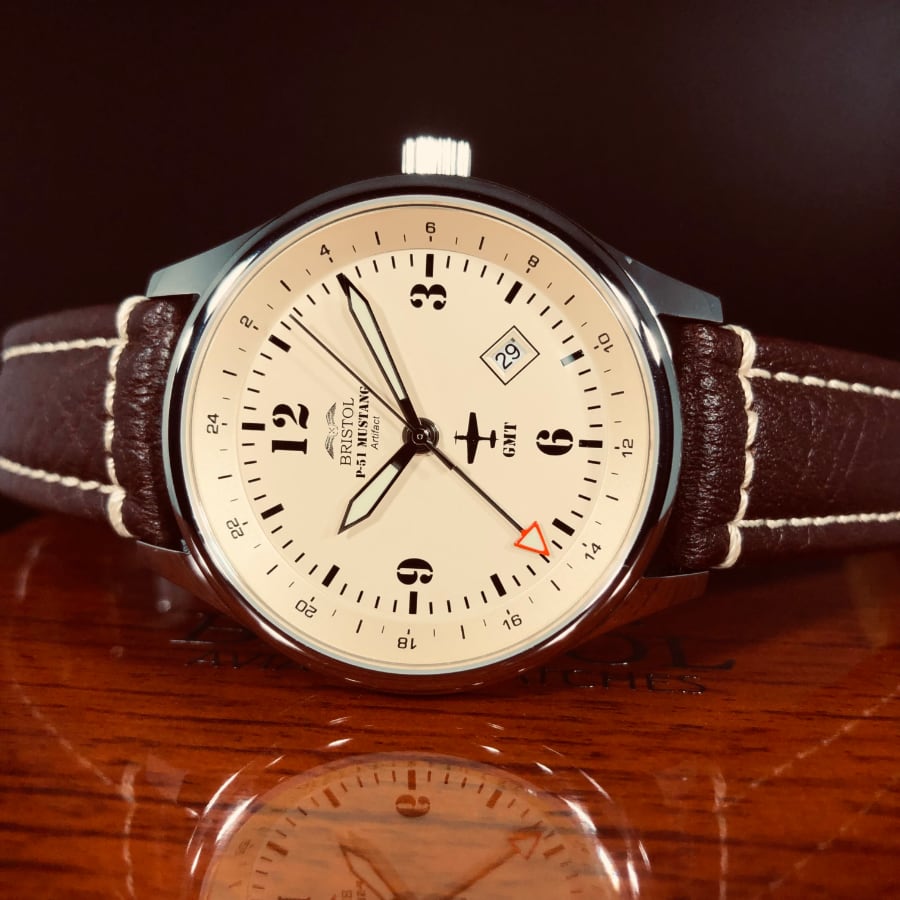 P 51 Mustang Tribute Finish Beige Dial Brown Leather Band - Veloce - The App For Watch Collectors