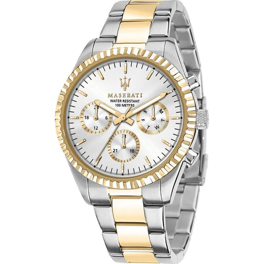 Maserati Competizione Two Tone Stainless Steel Silver Multifunction Dial Quartz R8853100021 100M Men's Watch