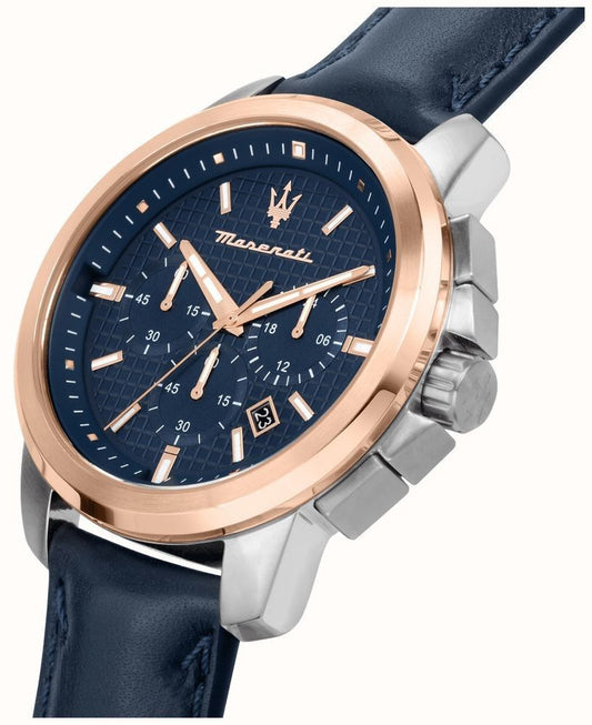Maserati Successo Chronograph Leather Strap Blue Dial Quartz R8871621015 Men's Watch