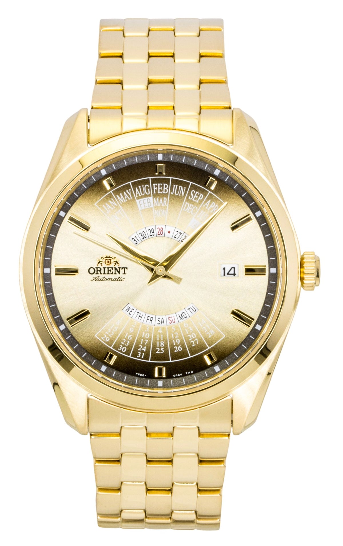 Orient Contemporary Multi Year Calendar Gold Tone Stainless Steel Champagne Dial Automatic RA-BA0001G00C Men's Watch