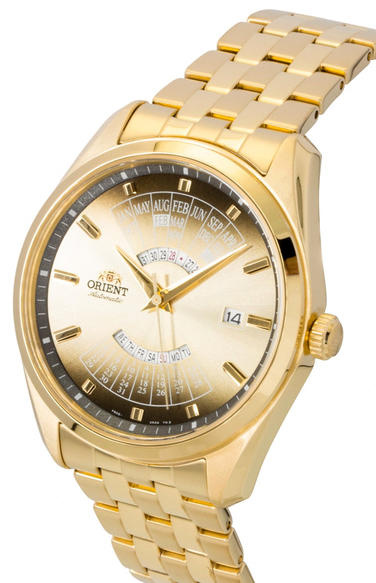 Orient Contemporary Multi Year Calendar Gold Tone Stainless Steel Champagne Dial Automatic RA-BA0001G00C Men's Watch