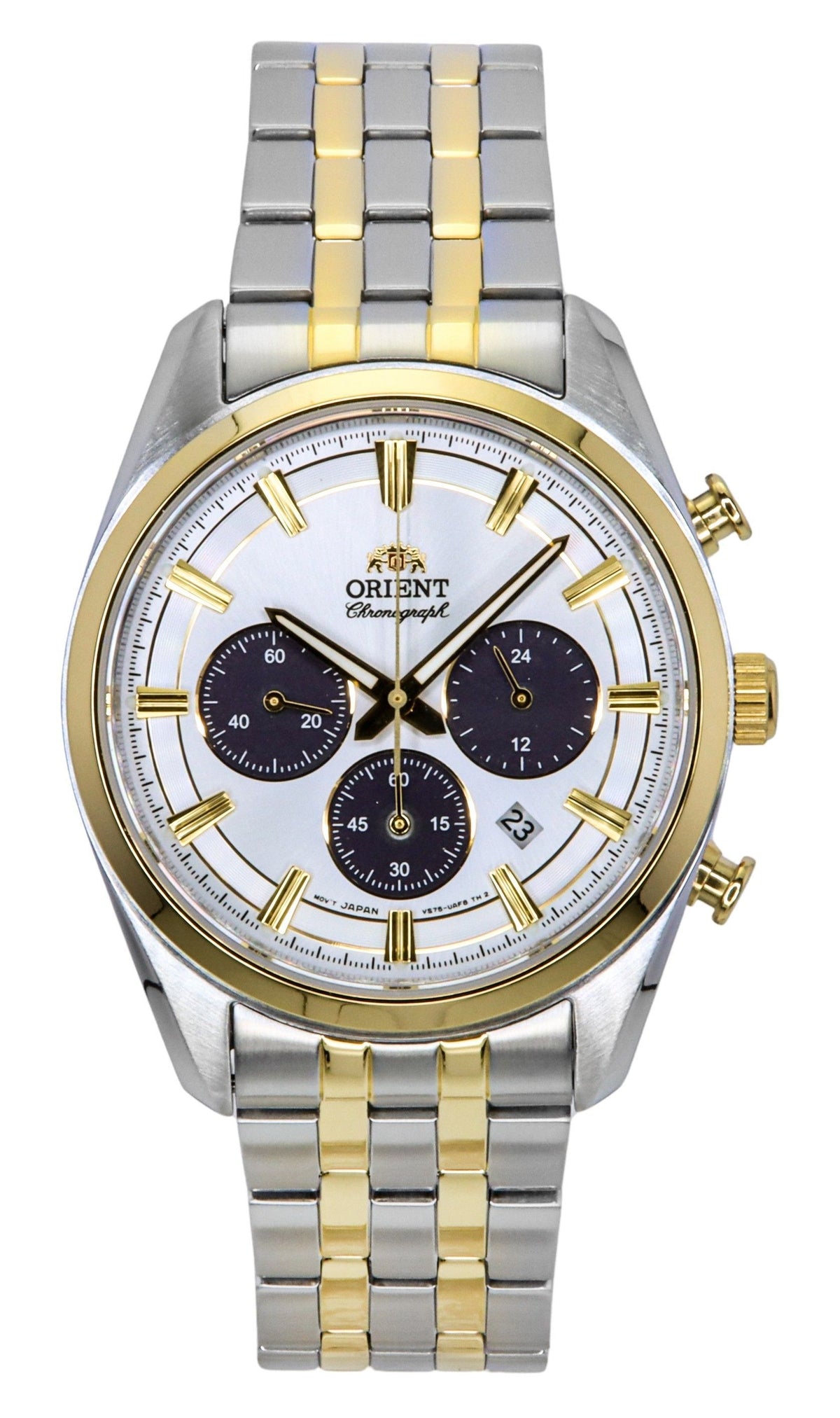 Orient Contemporary Chronograph Two Tone Stainless Steel White Dial Quartz RA-TX0302S Men's Watch