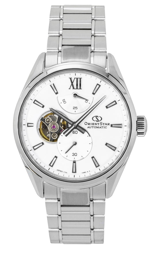 Orient Star Contemporary M34 F7 Stainless Steel Semi Skeleton White Dial Automatic RE-BY0011S Men's Watch