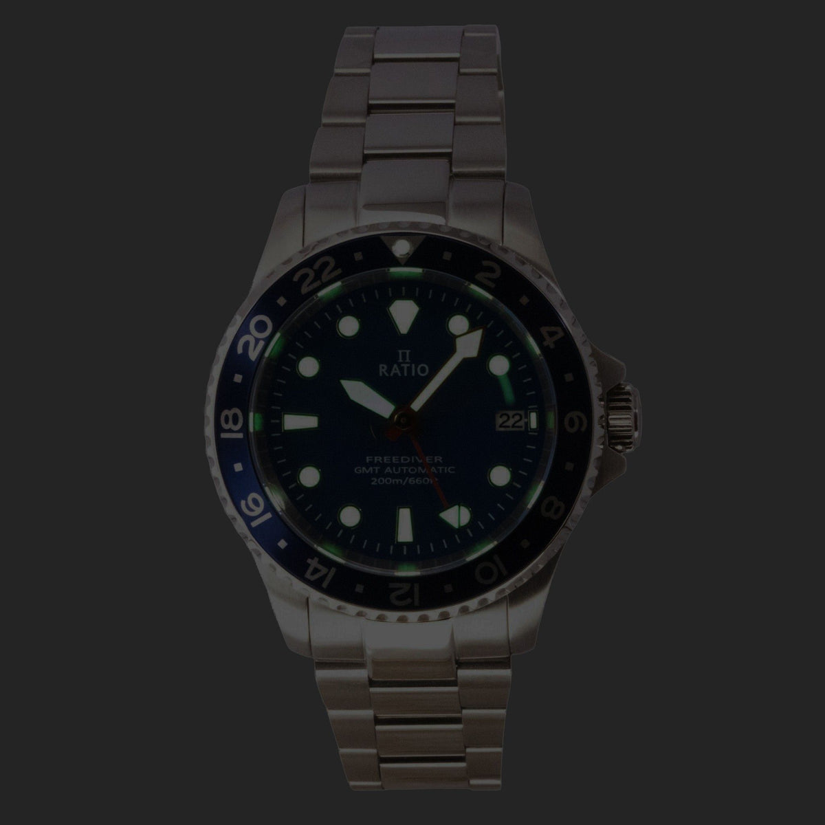Ratio FreeDiver GMT Series Sapphire Stainless Steel Blue Dial Automatic RTF053 200M Men's Watch