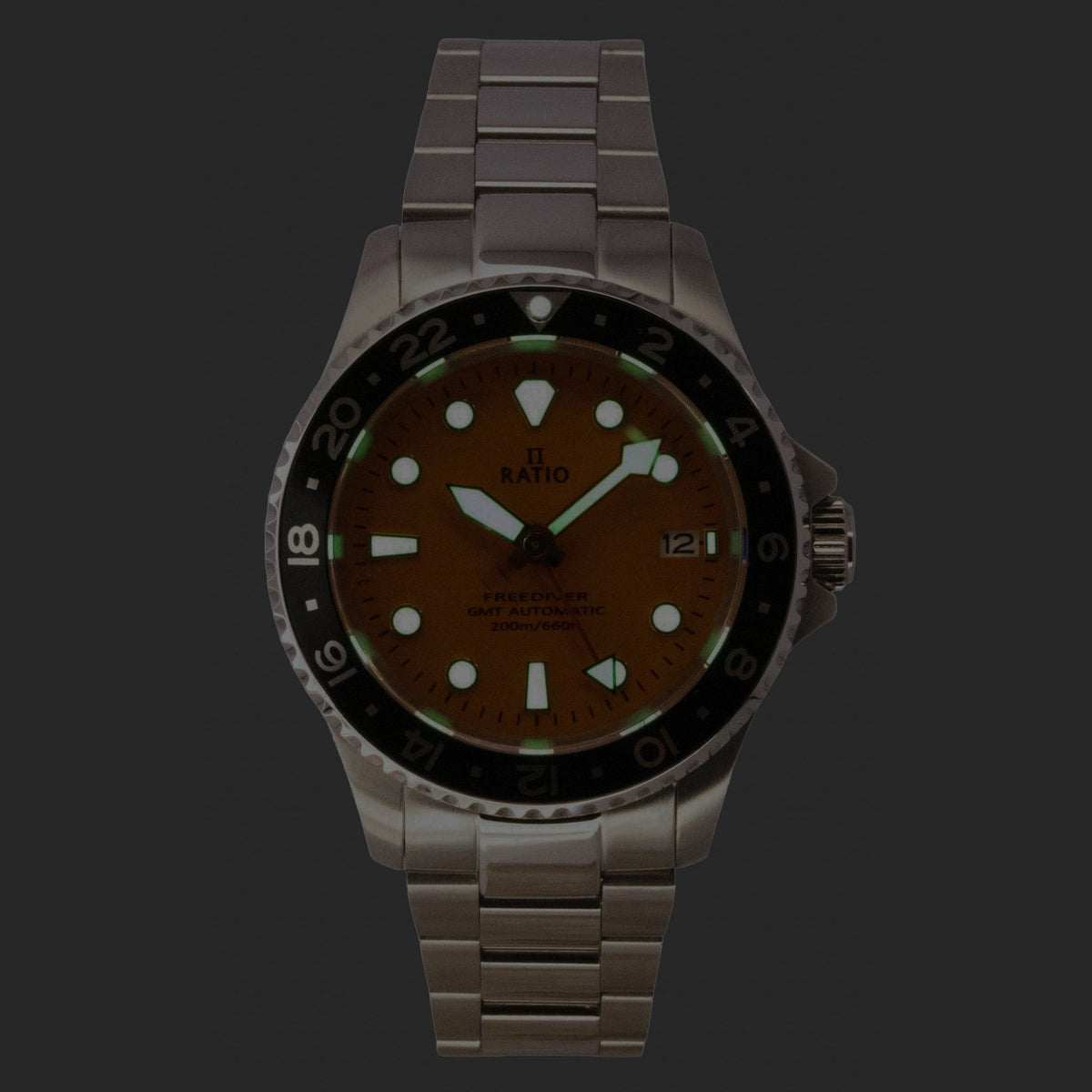 Ratio FreeDiver GMT Series Sapphire Stainless Steel Orange Dial Automatic RTF055 200M Men's Watch