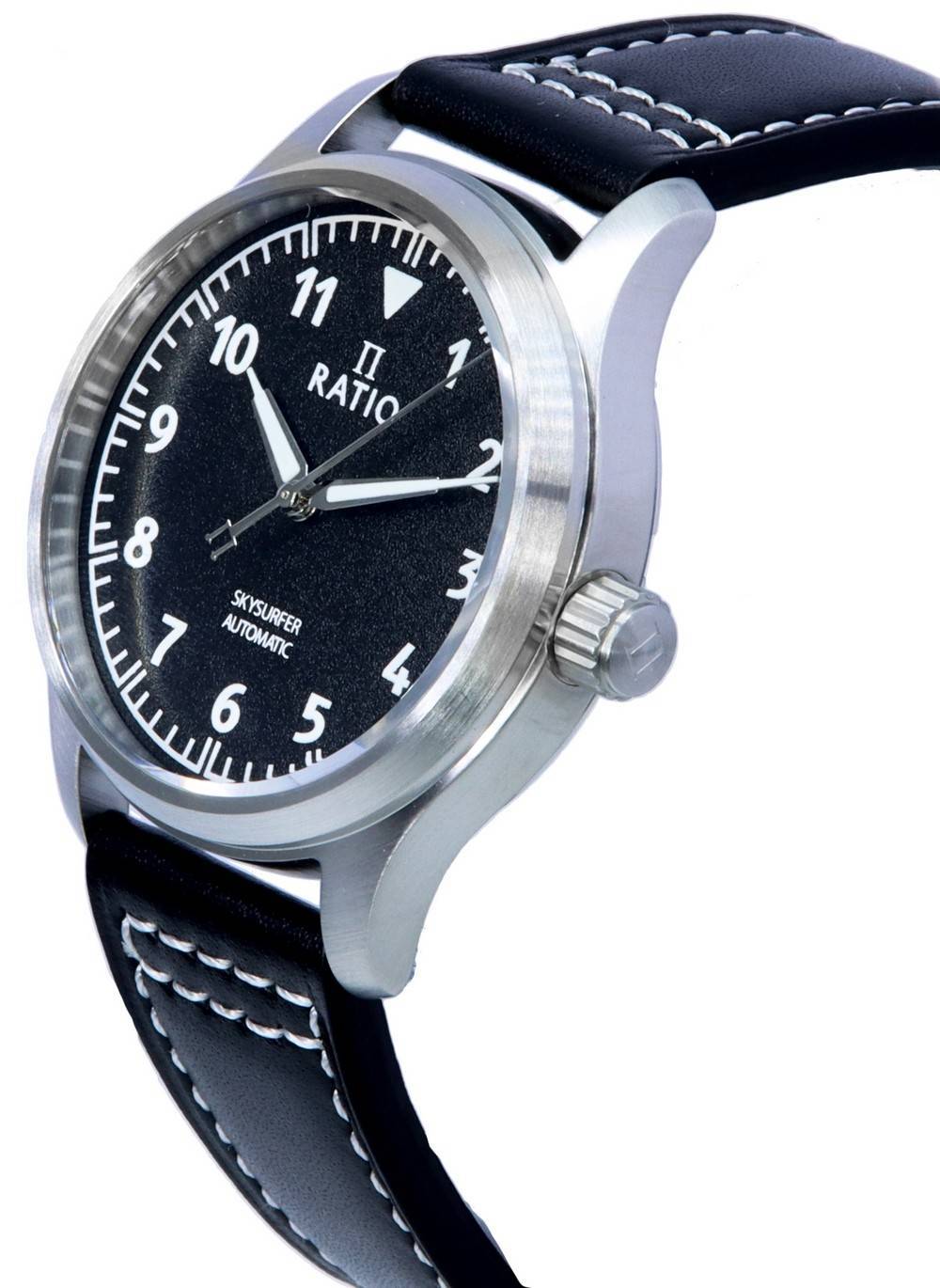 Ratio Skysurfer Pilot Black Textured Dial Leather Automatic RTS303 200M Men's Watch